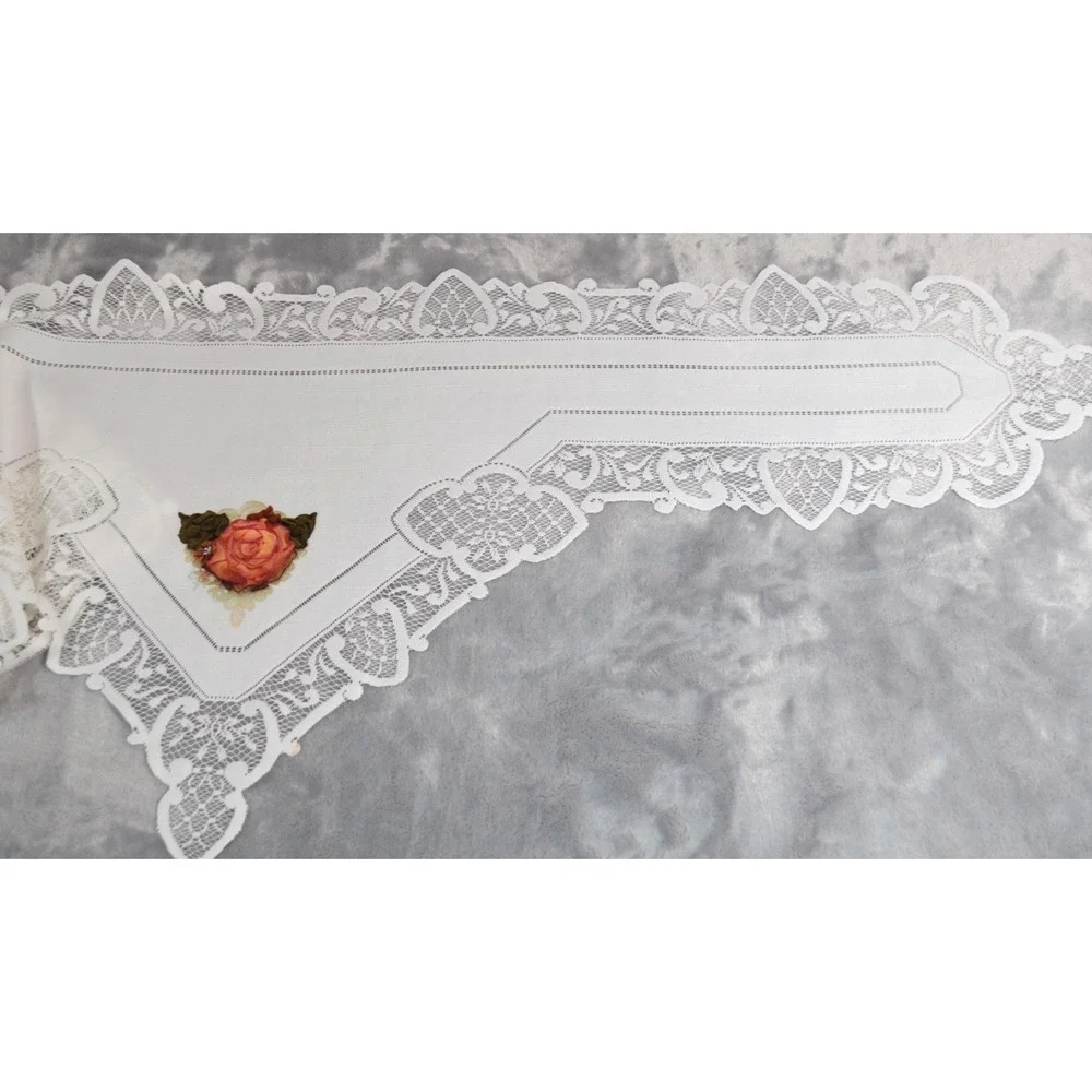 White Lace Table Runner With Pink Flowers Classic 88